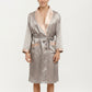 Men's Satin Robe with Geometric Print Contrast Shawl Collar and Waist Tie