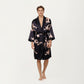 Men's Satin Robe with Baroque Print Shawl Collar and Waist Tie