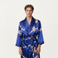 Men's Satin Robe with Baroque Print Shawl Collar and Waist Tie