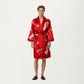 Men's Satin Robe with Baroque Print Shawl Collar and Waist Tie