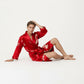 Men's Satin Robe with Baroque Print Shawl Collar and Waist Tie
