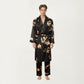 Men's 2-Piece Set Satin Dragon Print Robe and Lounge Pants with Shawl Collar and Waist Tie