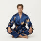 Men's 2-Piece Set Satin Dragon Print Robe and Lounge Pants with Shawl Collar and Waist Tie
