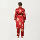 Men's 2-Piece Set Satin Dragon Print Robe and Lounge Pants with Shawl Collar and Waist Tie