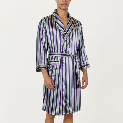 Men's Satin Robe with Shawl Collar Waist Tie and Front Pockets