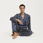 Men's 2-Piece Set Satin Pajamas with Vertical Stripe Pattern and Button-Up Top