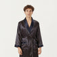 Men's Satin Robe with Polka Dot Print Contrast Shawl Collar and Waist Tie