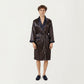 Men's Satin Robe with Polka Dot Print Contrast Shawl Collar and Waist Tie