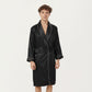 Men's Satin Robe with Subtle Stripe Texture Contrast Trim and Waist Tie