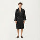 Men's Satin Robe with Subtle Stripe Texture Contrast Trim and Waist Tie