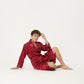 Men's Satin Robe with Subtle Stripe Texture Contrast Trim and Waist Tie
