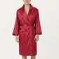 Men's Satin Robe with Subtle Stripe Texture Contrast Trim and Waist Tie