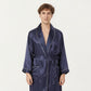 Men's Satin Robe with Subtle Stripe Texture Contrast Trim and Waist Tie