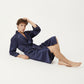 Men's Satin Robe with Subtle Stripe Texture Contrast Trim and Waist Tie