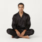 Men's 2-Piece Set Satin Pajamas with Subtle Stripe Pattern and Button-Up Top