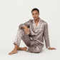 Men's 2-Piece Set Satin Pajamas with Geometric Check Print and Contrast Trim Details
