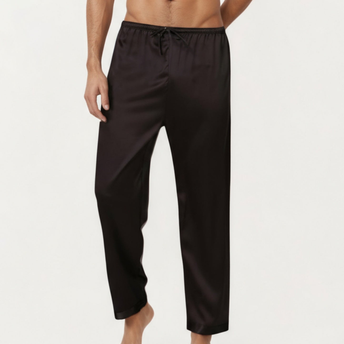 Men's Satin Lounge Pants with Elastic Waistband and Straight-Leg Fit