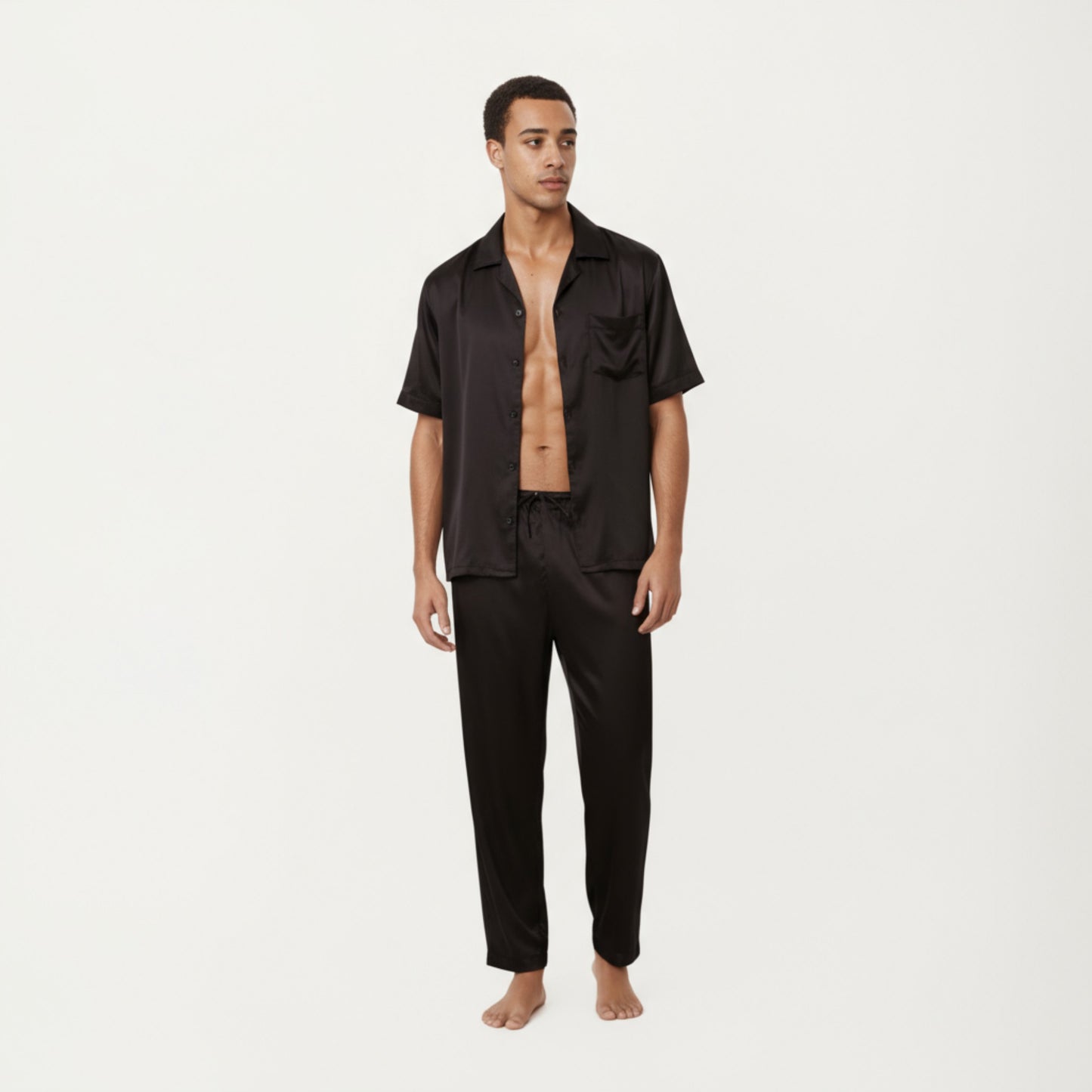 Men's Satin Lounge Pants with Elastic Waistband and Straight-Leg Fit