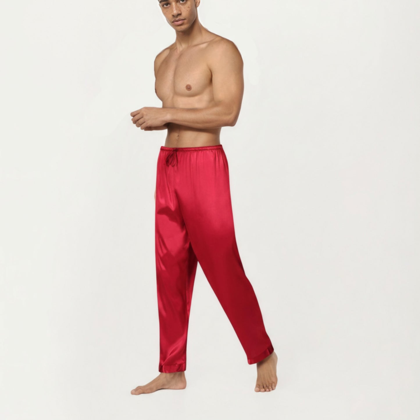 Men's Satin Lounge Pants with Elastic Waistband and Straight-Leg Fit