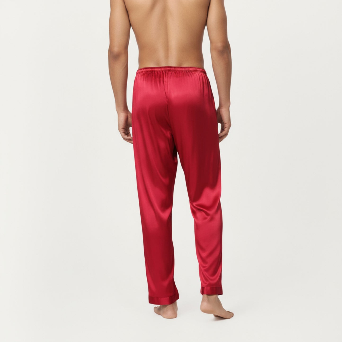 Men's Satin Lounge Pants with Elastic Waistband and Straight-Leg Fit