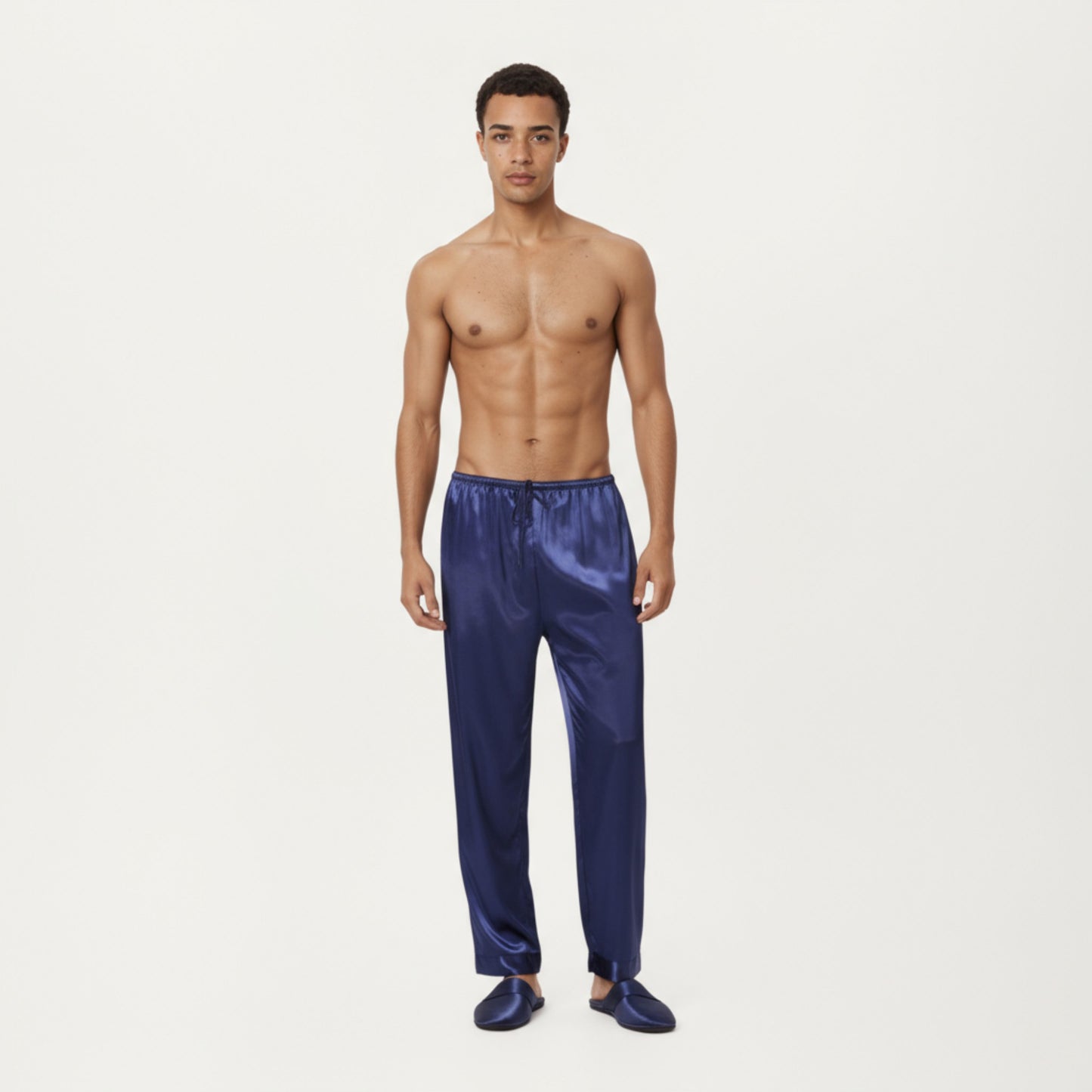 Men's Satin Lounge Pants with Elastic Waistband and Straight-Leg Fit
