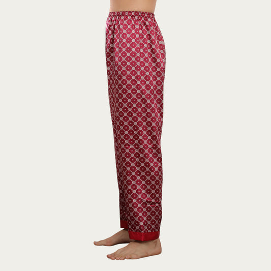 Men's Satin Lounge Pants with Geometric Print and Elastic Waistband
