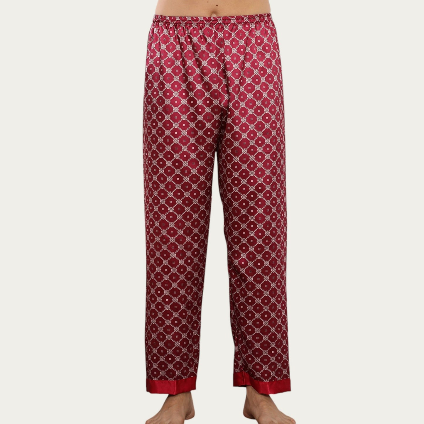Men's Satin Lounge Pants with Geometric Print and Elastic Waistband