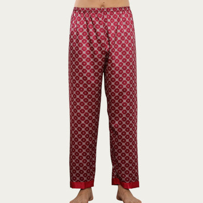 Men's Satin Lounge Pants with Geometric Print and Elastic Waistband