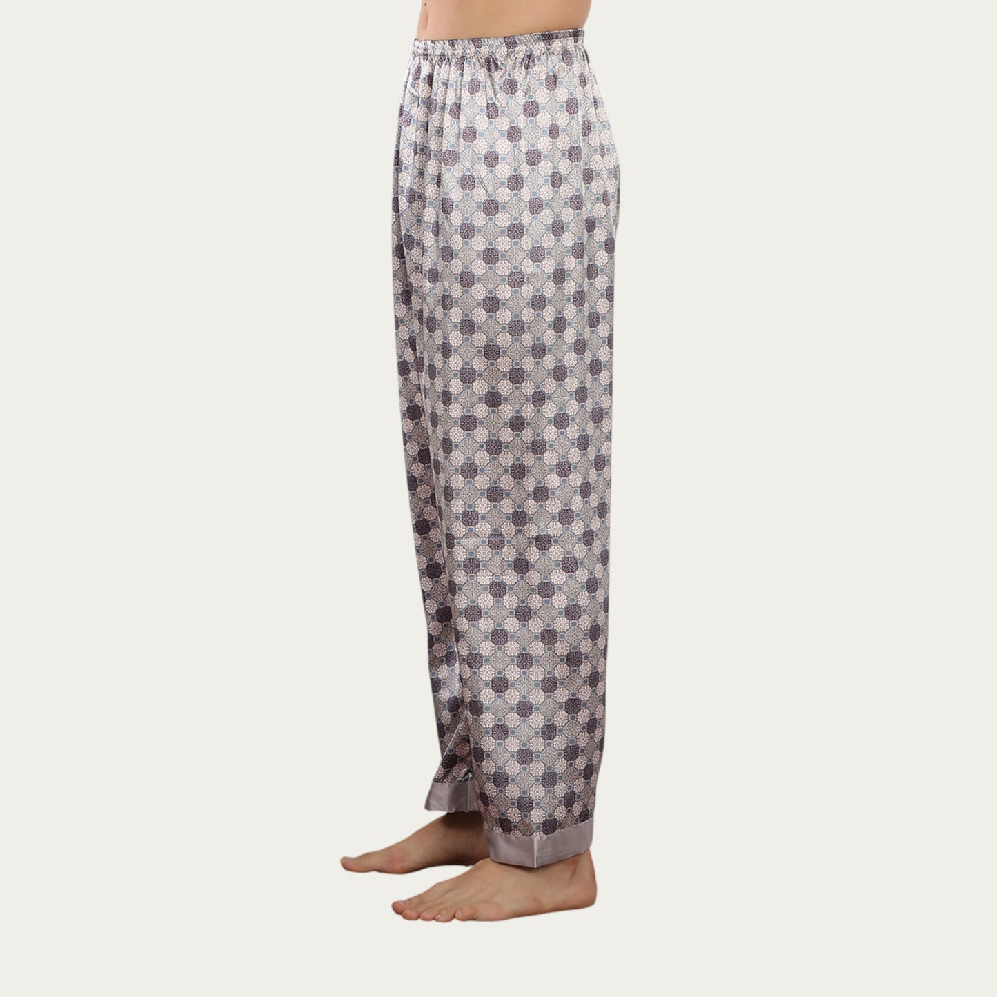 Men's Satin Lounge Pants with Geometric Print and Elastic Waistband