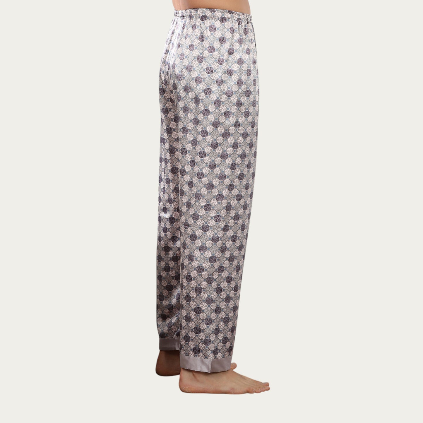 Men's Satin Lounge Pants with Geometric Print and Elastic Waistband