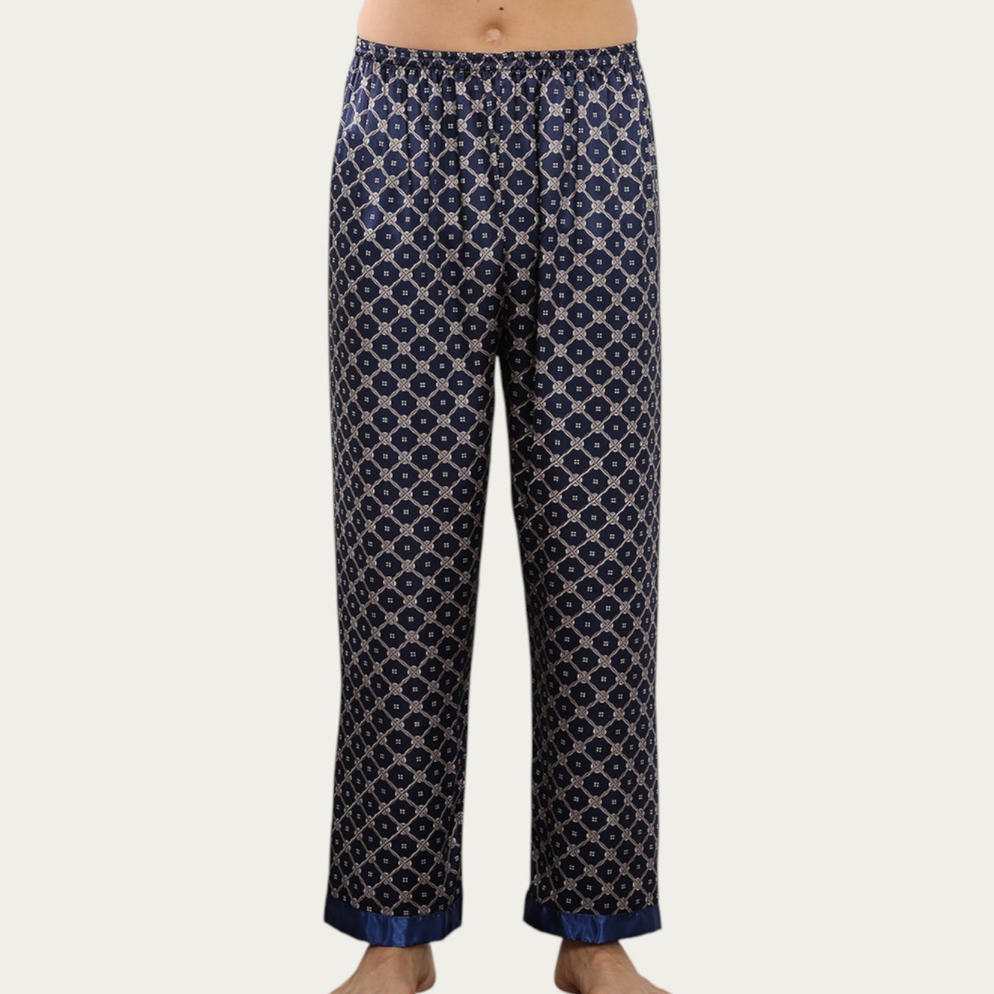 Men's Satin Lounge Pants with Geometric Print and Elastic Waistband