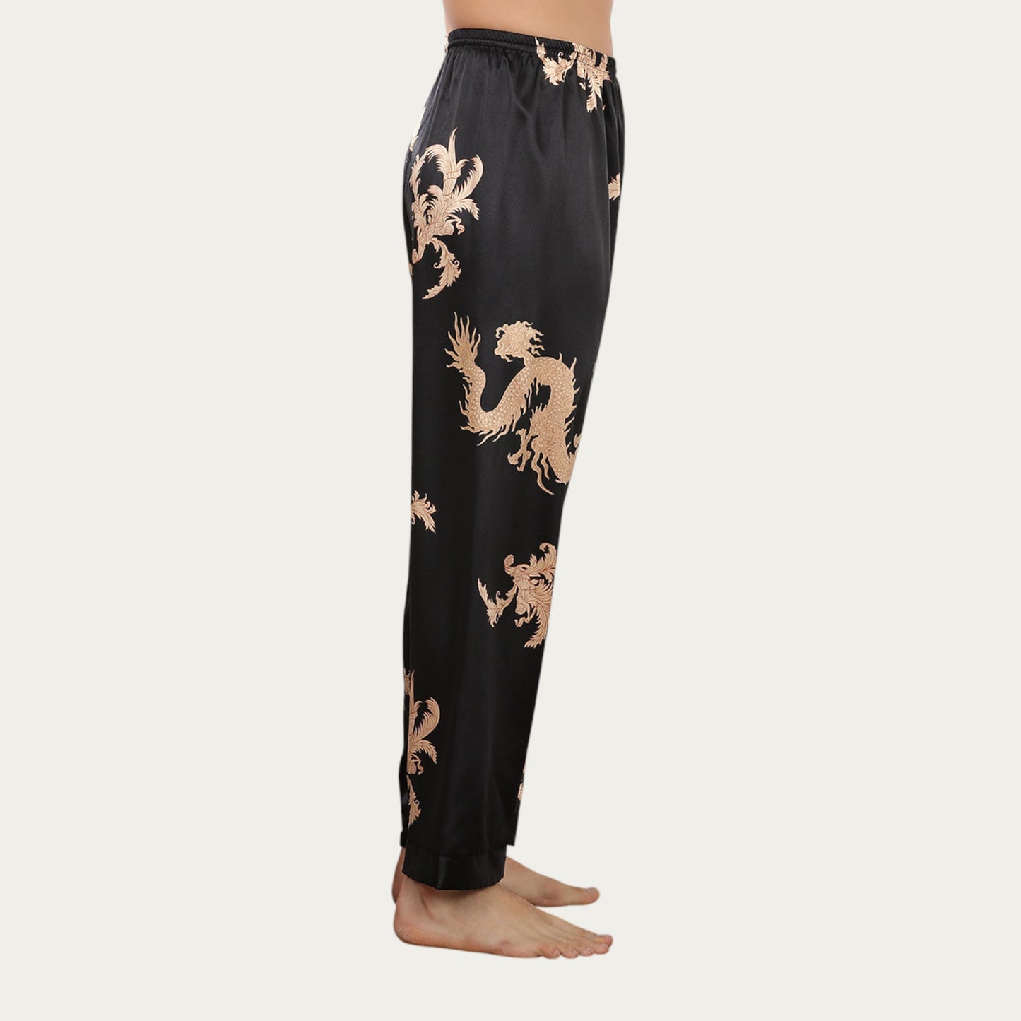 Men's Satin Lounge Pants with Baroque Print and Elastic Waistband