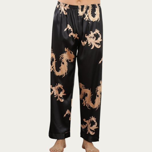 Men's Satin Lounge Pants with Baroque Print and Elastic Waistband