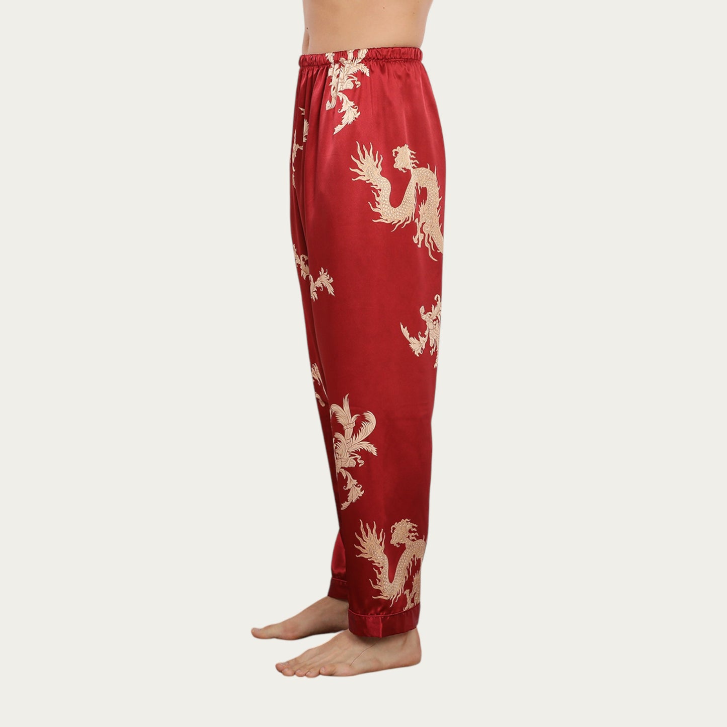 Men's Satin Lounge Pants with Baroque Print and Elastic Waistband