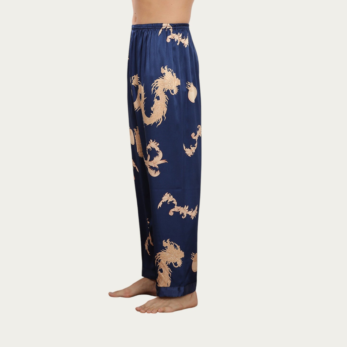 Men's Satin Lounge Pants with Baroque Print and Elastic Waistband