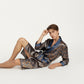 Men's Paisley Print Satin Robe with Contrast Shawl Collar and Waist Tie Belt