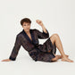 Men's Paisley Print Satin Robe with Contrast Trim Shawl Collar and Waist Tie