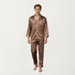 Men's 2-Piece Set Satin Pajamas with Geometric Print Button-Up Top and Matching Pants