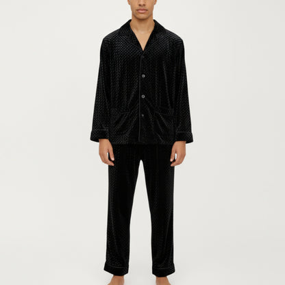 Men's 2-Piece Set Textured Velvet Pajamas with Button-Up Top and Straight-Leg Pants