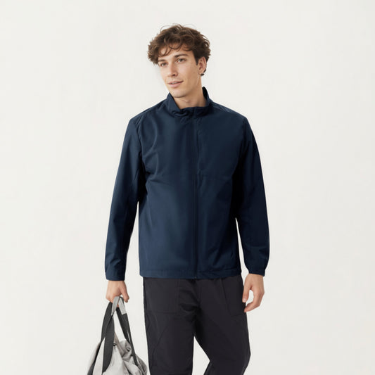 Men's Lightweight Zip-Up Jacket with Stand Collar and Long Sleeves