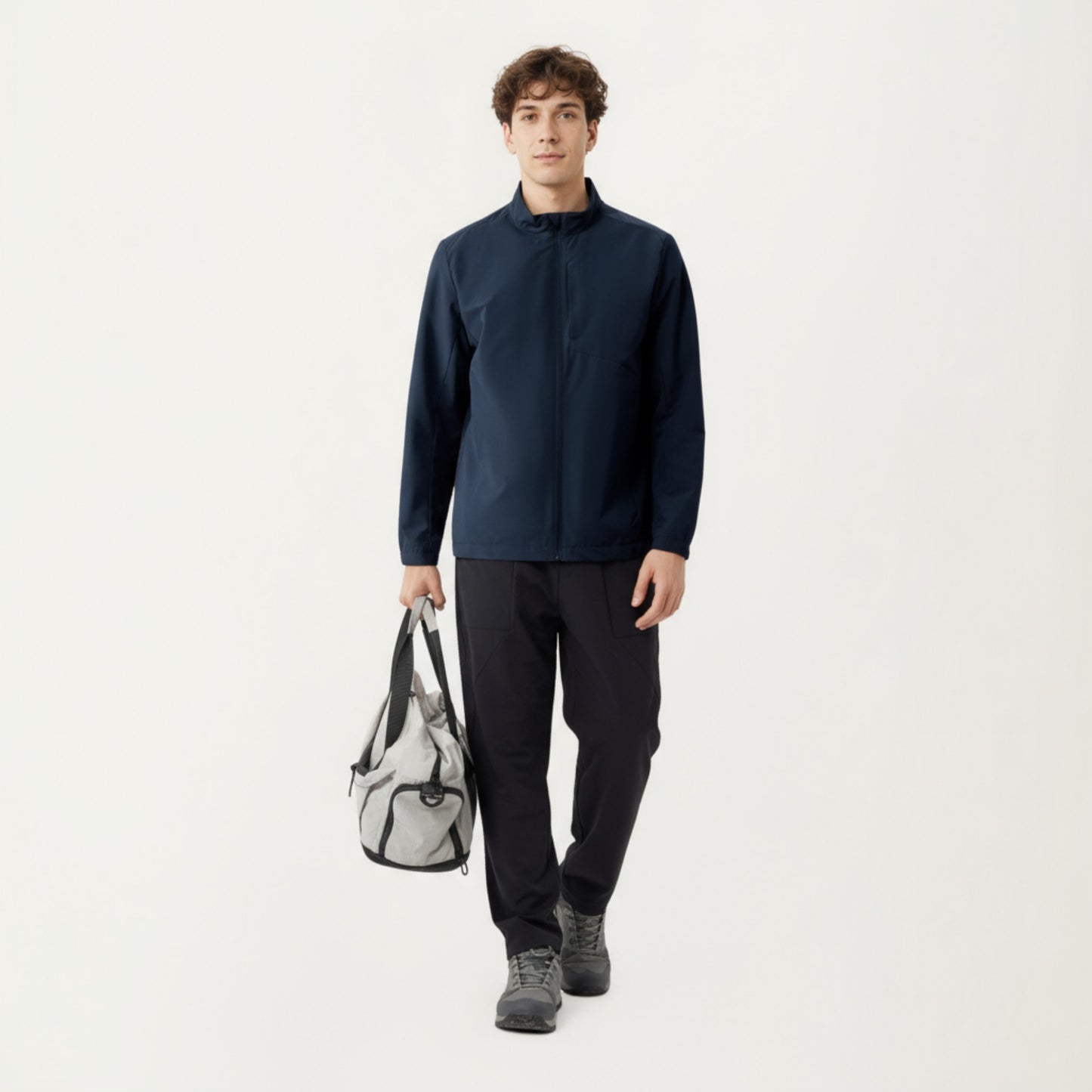 Men's Lightweight Zip-Up Jacket with Stand Collar and Long Sleeves