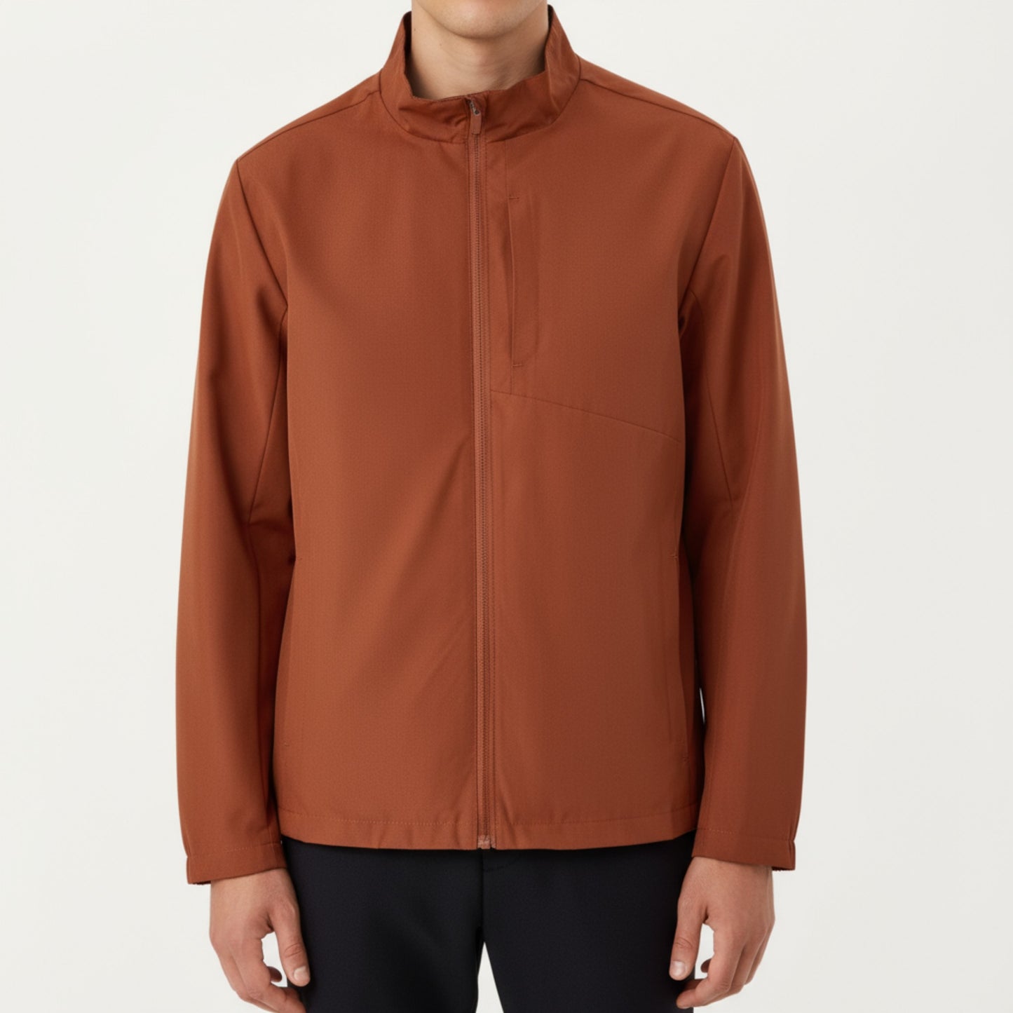 Men's Lightweight Zip-Up Jacket with Stand Collar and Long Sleeves