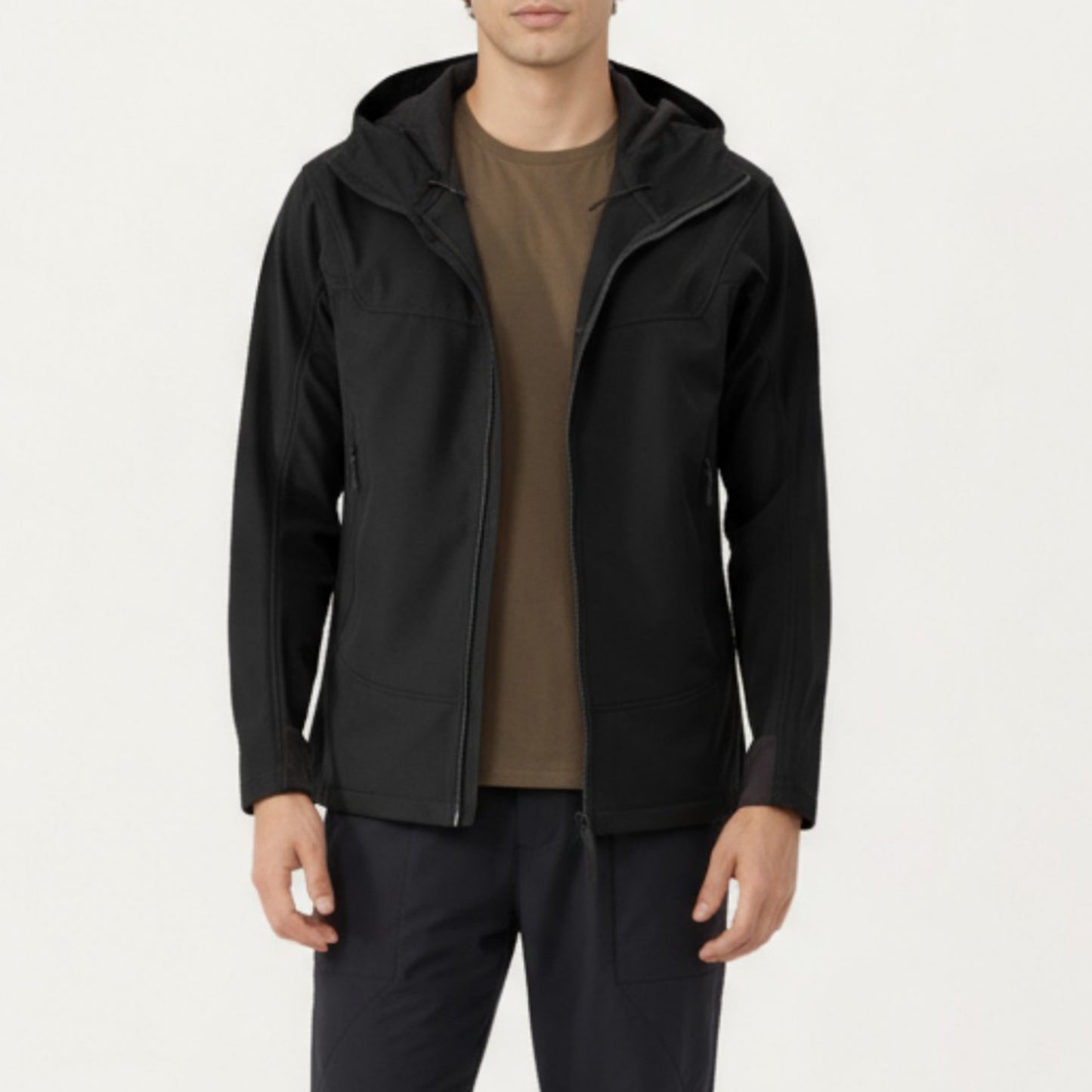 Men's Full Zip Hooded Jacket with Adjustable Drawstrings and Front Zip Pockets