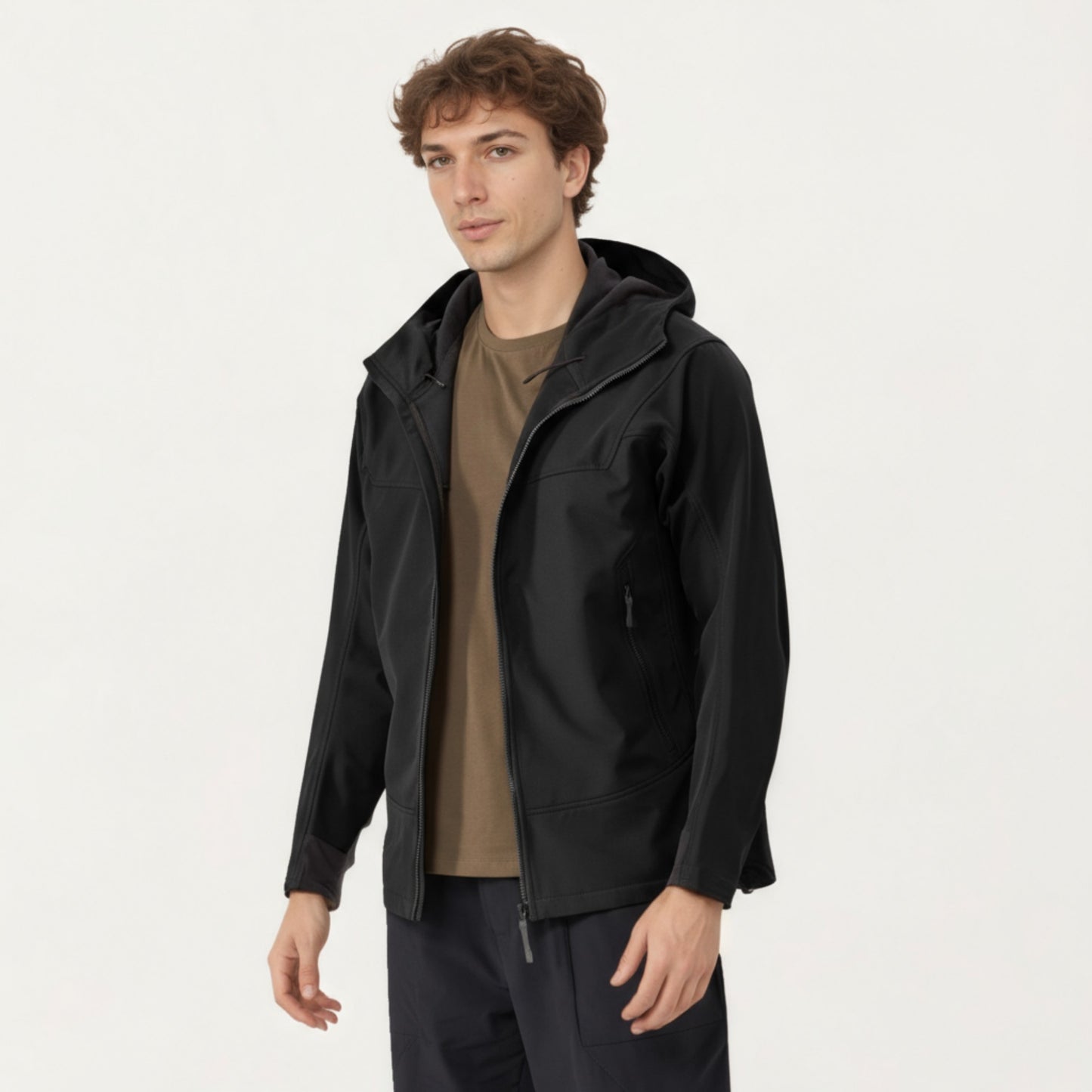 Men's Full Zip Hooded Jacket with Adjustable Drawstrings and Front Zip Pockets