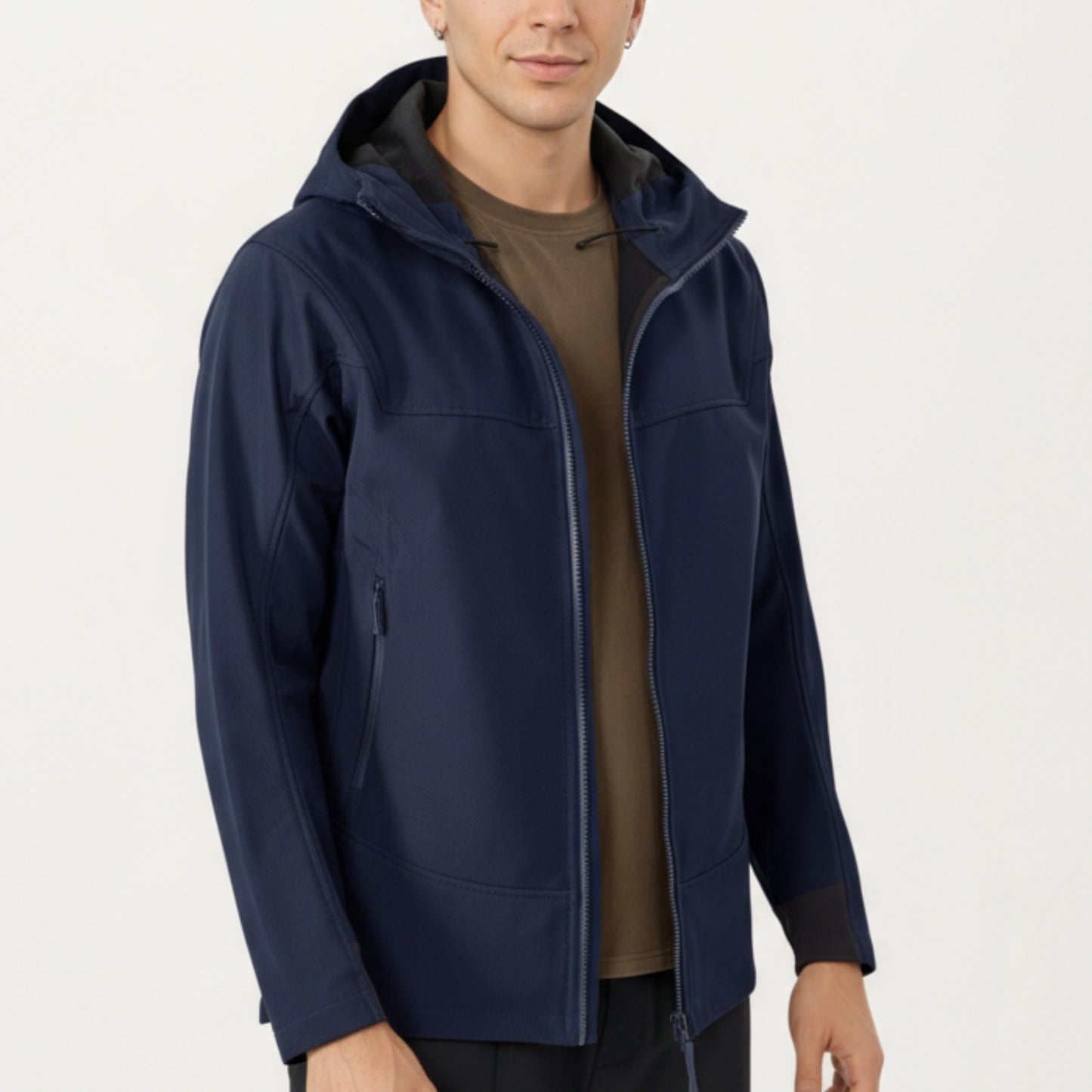 Men's Full Zip Hooded Jacket with Adjustable Drawstrings and Front Zip Pockets