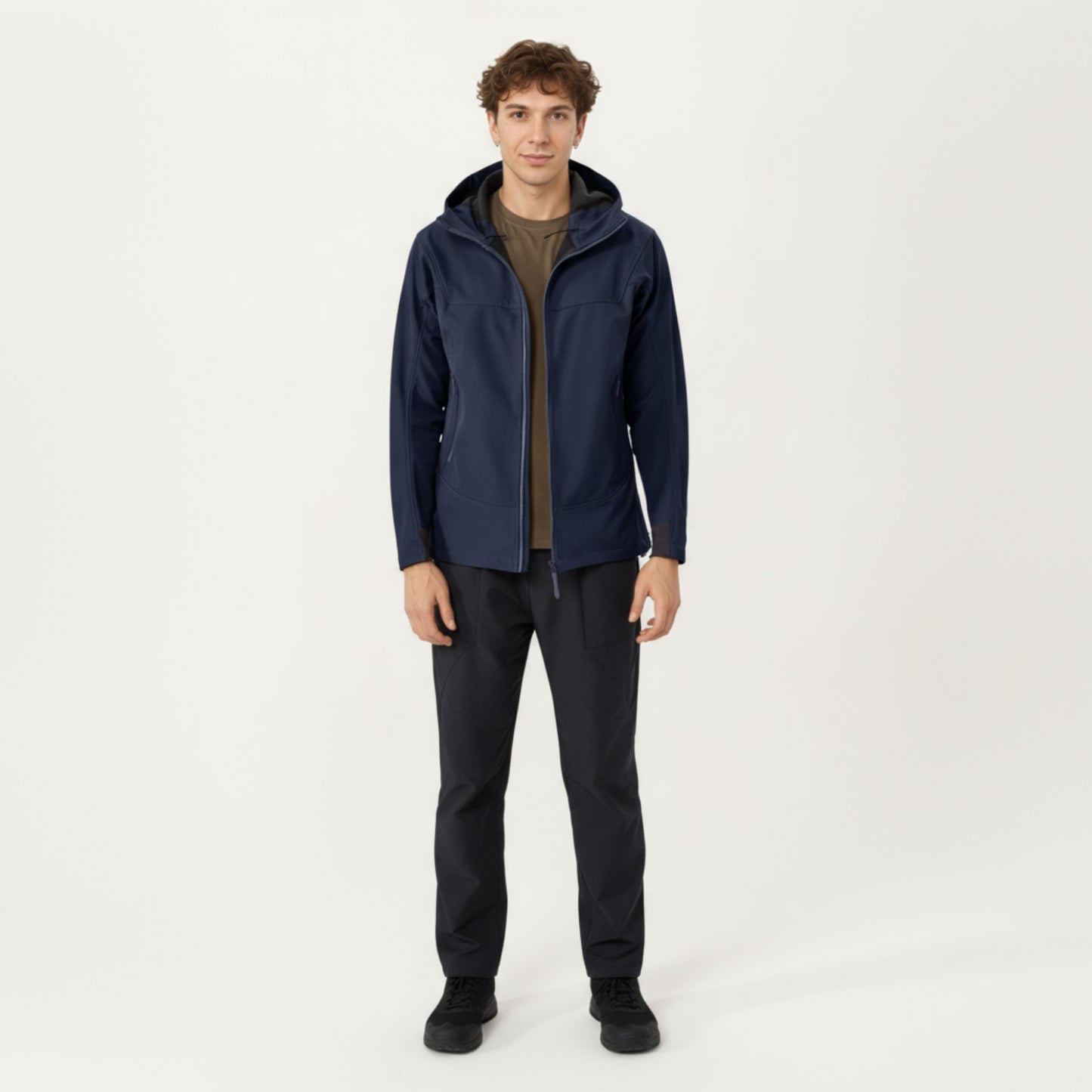 Men's Full Zip Hooded Jacket with Adjustable Drawstrings and Front Zip Pockets