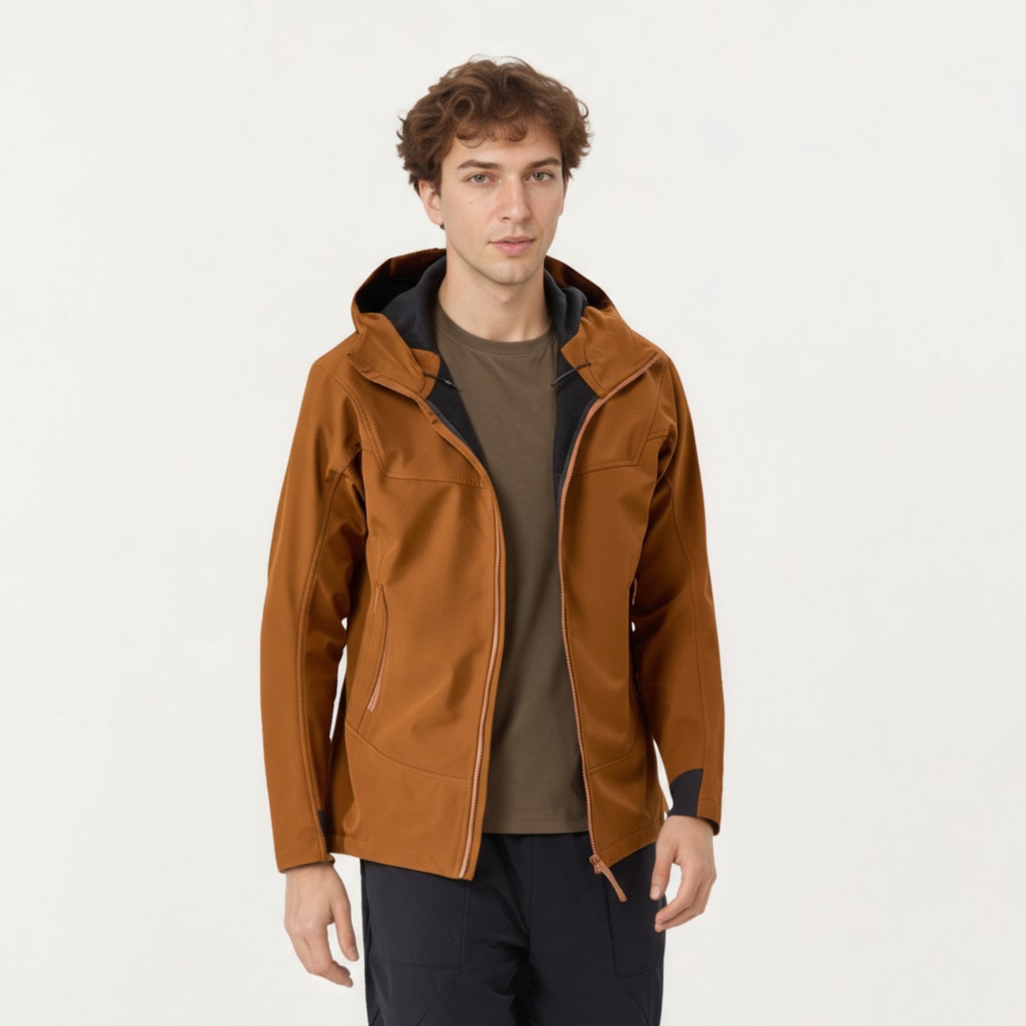 Men's Full Zip Hooded Jacket with Adjustable Drawstrings and Front Zip Pockets