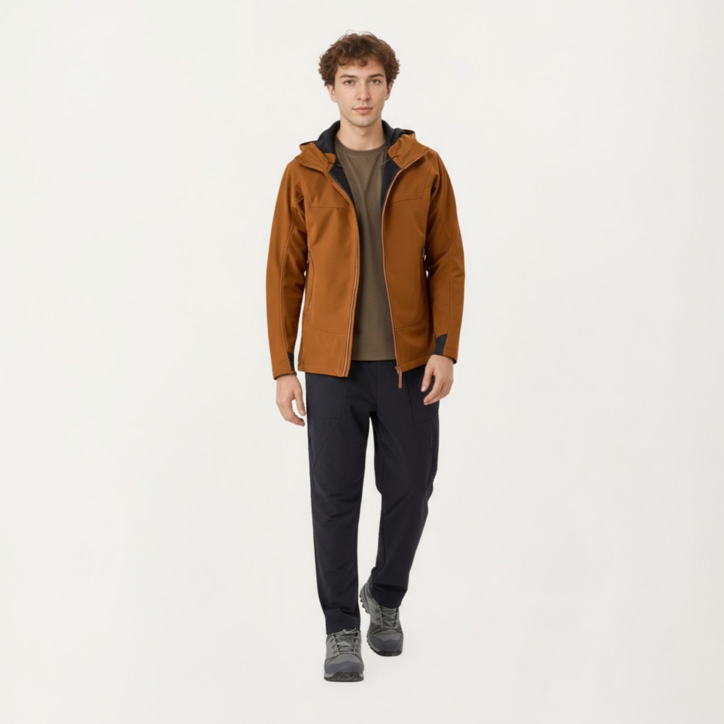 Men's Full Zip Hooded Jacket with Adjustable Drawstrings and Front Zip Pockets