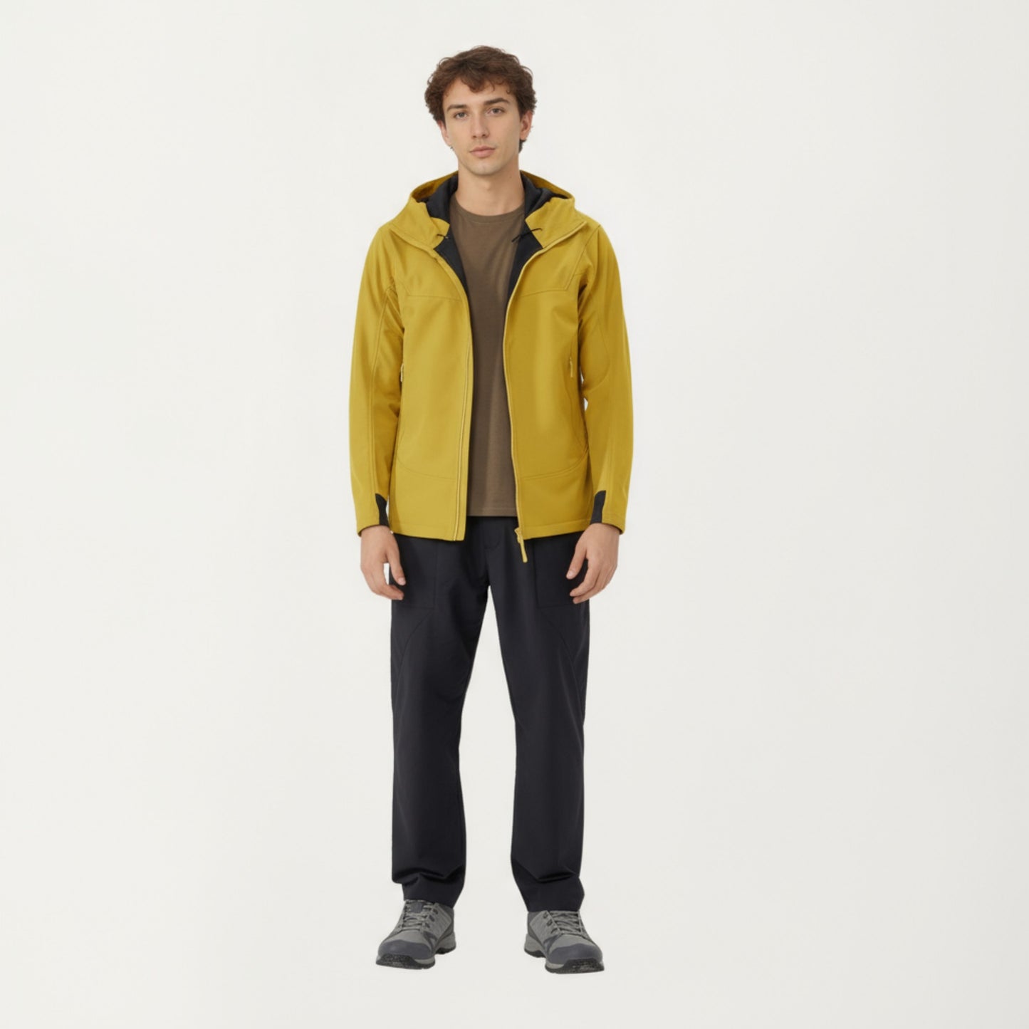 Men's Full Zip Hooded Jacket with Adjustable Drawstrings and Front Zip Pockets