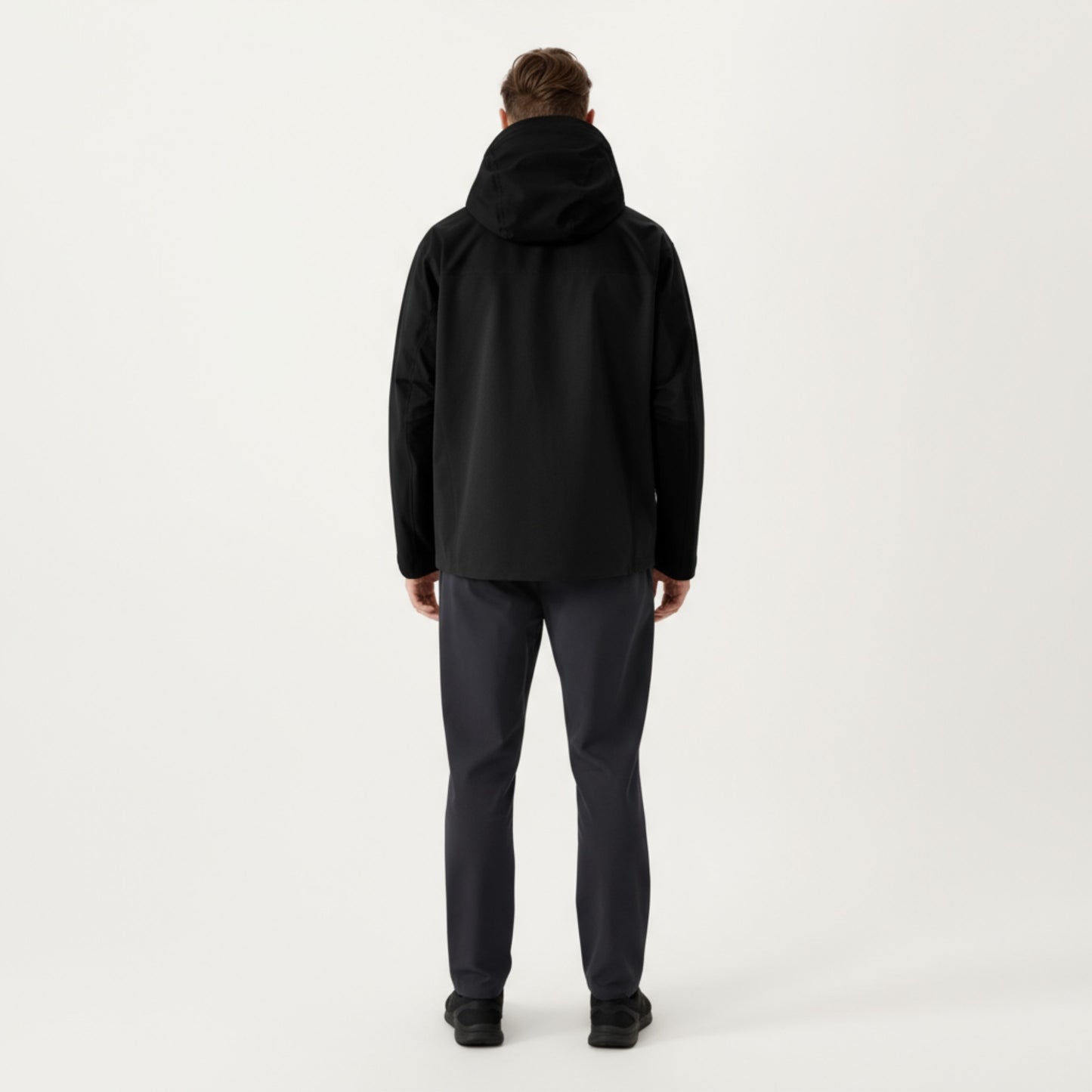 Men's Waterproof Hooded Jacket with Zipper Pockets and Adjustable Drawstrings